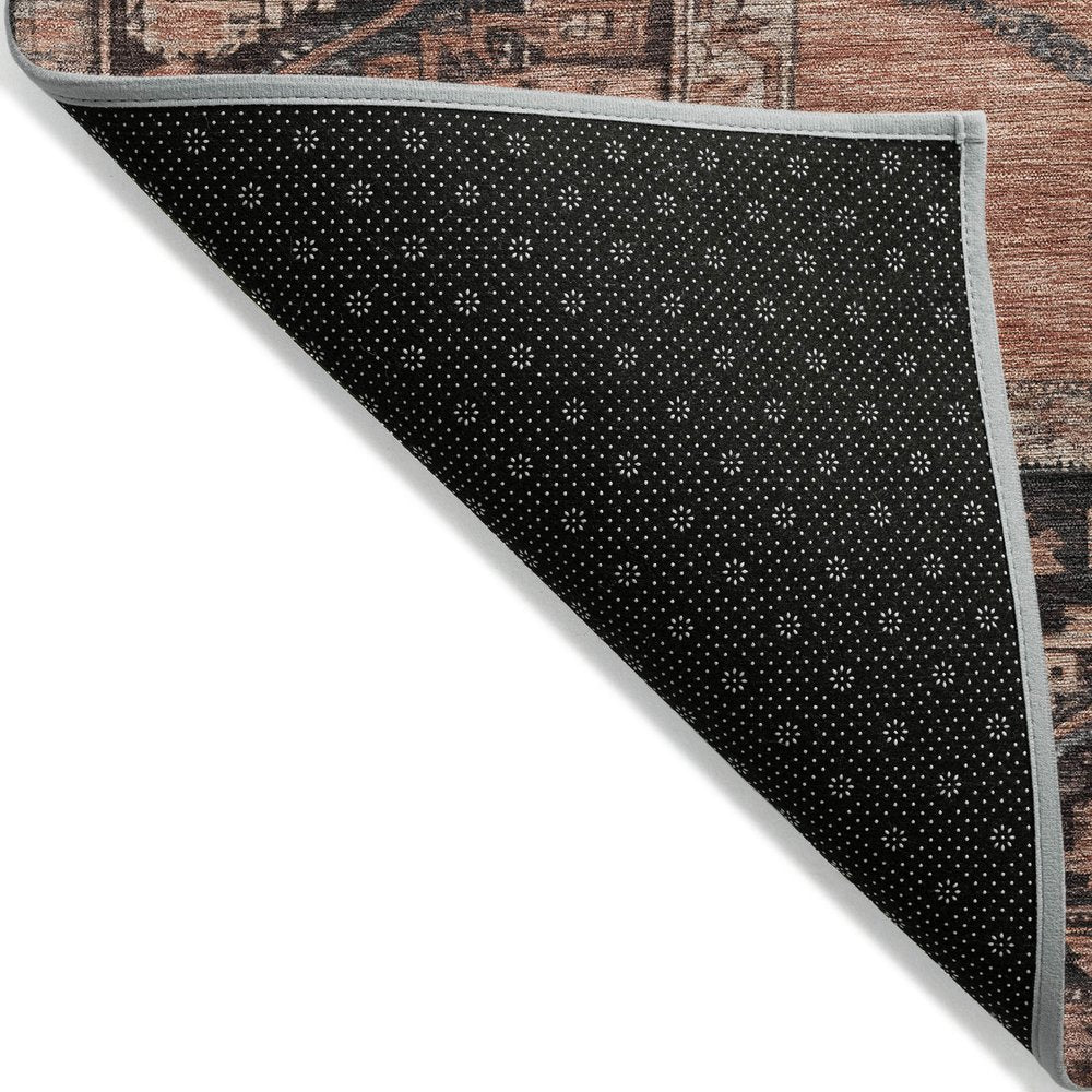 9' X 12' Terra Cotta And Gray Oriental Washable Indoor Outdoor Area Rug