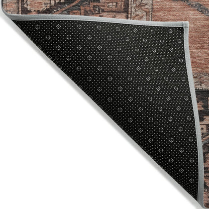 9' X 12' Terra Cotta And Gray Oriental Washable Indoor Outdoor Area Rug