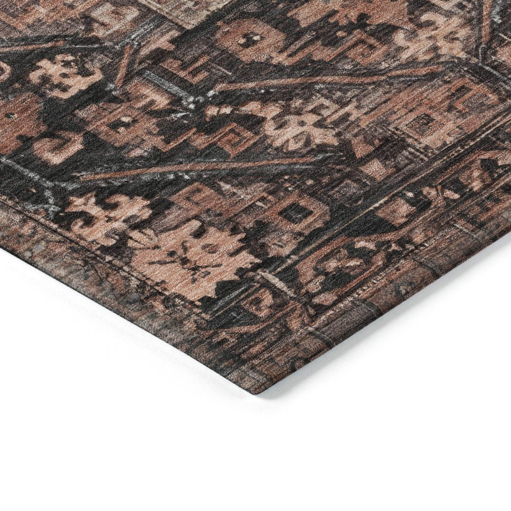 9' X 12' Terra Cotta And Gray Oriental Washable Indoor Outdoor Area Rug