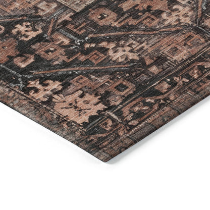 9' X 12' Terra Cotta And Gray Oriental Washable Indoor Outdoor Area Rug