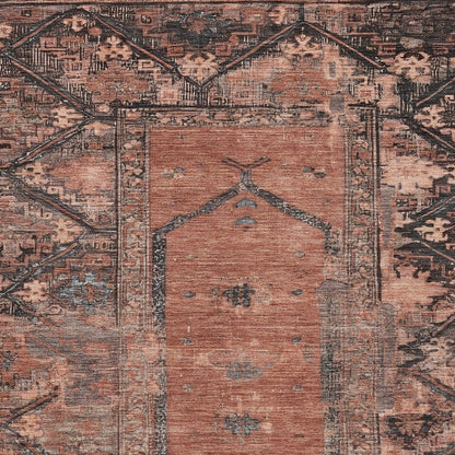 9' X 12' Terra Cotta And Gray Oriental Washable Indoor Outdoor Area Rug