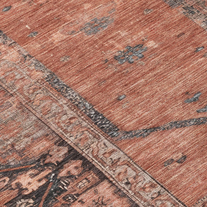 9' X 12' Terra Cotta And Gray Oriental Washable Indoor Outdoor Area Rug