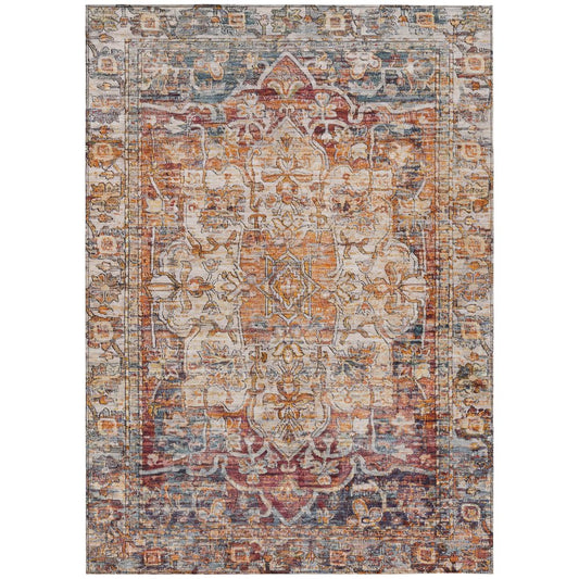 9' X 12' Copper And Ivory Floral Medallion Washable Indoor Outdoor Area Rug