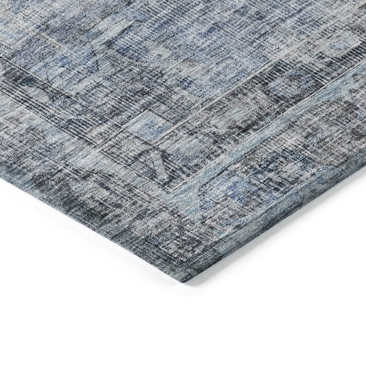 10' X 14' Blue Gray And Ivory Oriental Washable Indoor Outdoor Area Rug