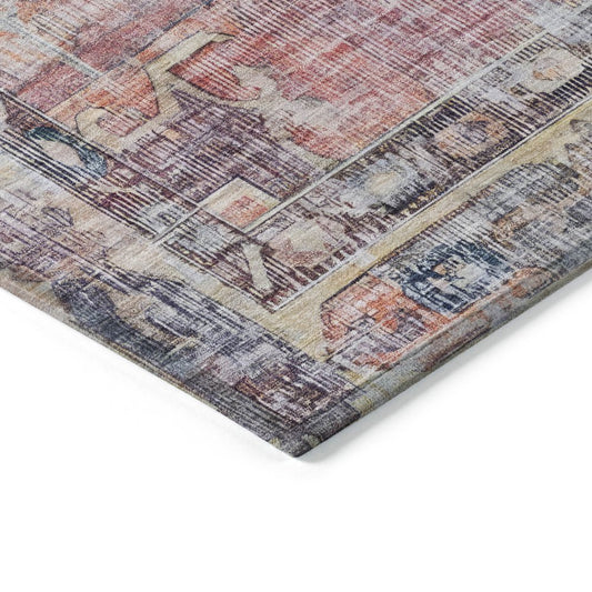 9' X 12' Rust Gray And Mauve Oriental Washable Indoor Outdoor Area Rug