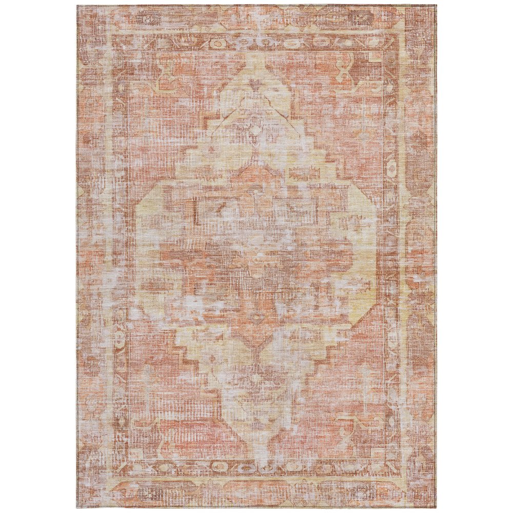 9' X 12' Terra Cotta Ivory And Wheat Oriental Washable Indoor Outdoor Area Rug