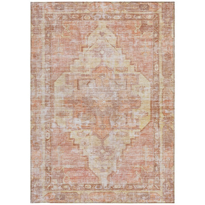9' X 12' Terra Cotta Ivory And Wheat Oriental Washable Indoor Outdoor Area Rug