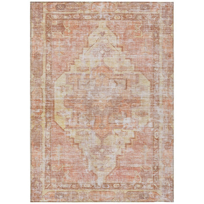 9' X 12' Terra Cotta Ivory And Wheat Oriental Washable Indoor Outdoor Area Rug