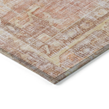 9' X 12' Terra Cotta Ivory And Wheat Oriental Washable Indoor Outdoor Area Rug
