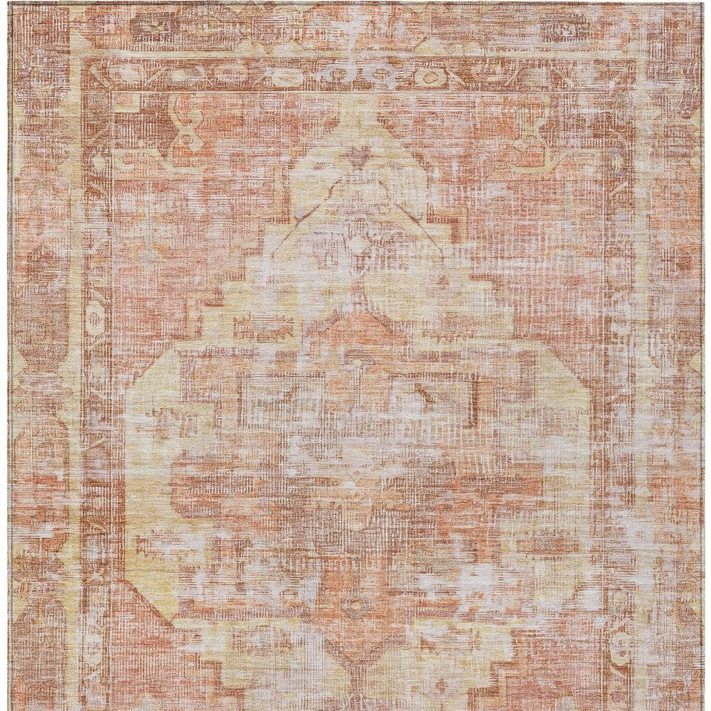 9' X 12' Terra Cotta Ivory And Wheat Oriental Washable Indoor Outdoor Area Rug