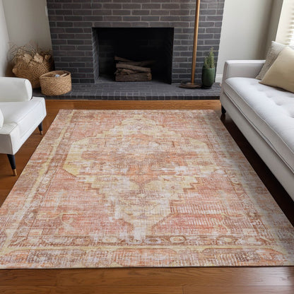 9' X 12' Terra Cotta Ivory And Wheat Oriental Washable Indoor Outdoor Area Rug