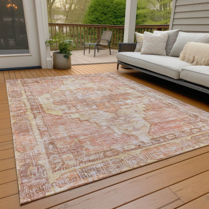 9' X 12' Terra Cotta Ivory And Wheat Oriental Washable Indoor Outdoor Area Rug