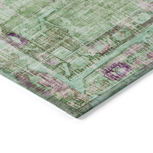 10' X 14' Artichoke Green Teal Blue And Lavender Oriental Washable Indoor Outdoor Area Rug