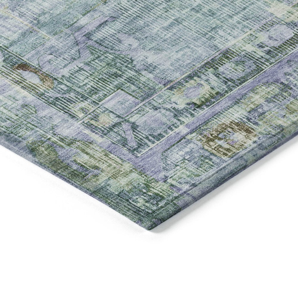 9' X 12' Teal Blue Lavender And Ivory Oriental Washable Indoor Outdoor Area Rug