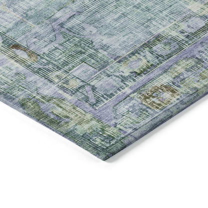 9' X 12' Teal Blue Lavender And Ivory Oriental Washable Indoor Outdoor Area Rug