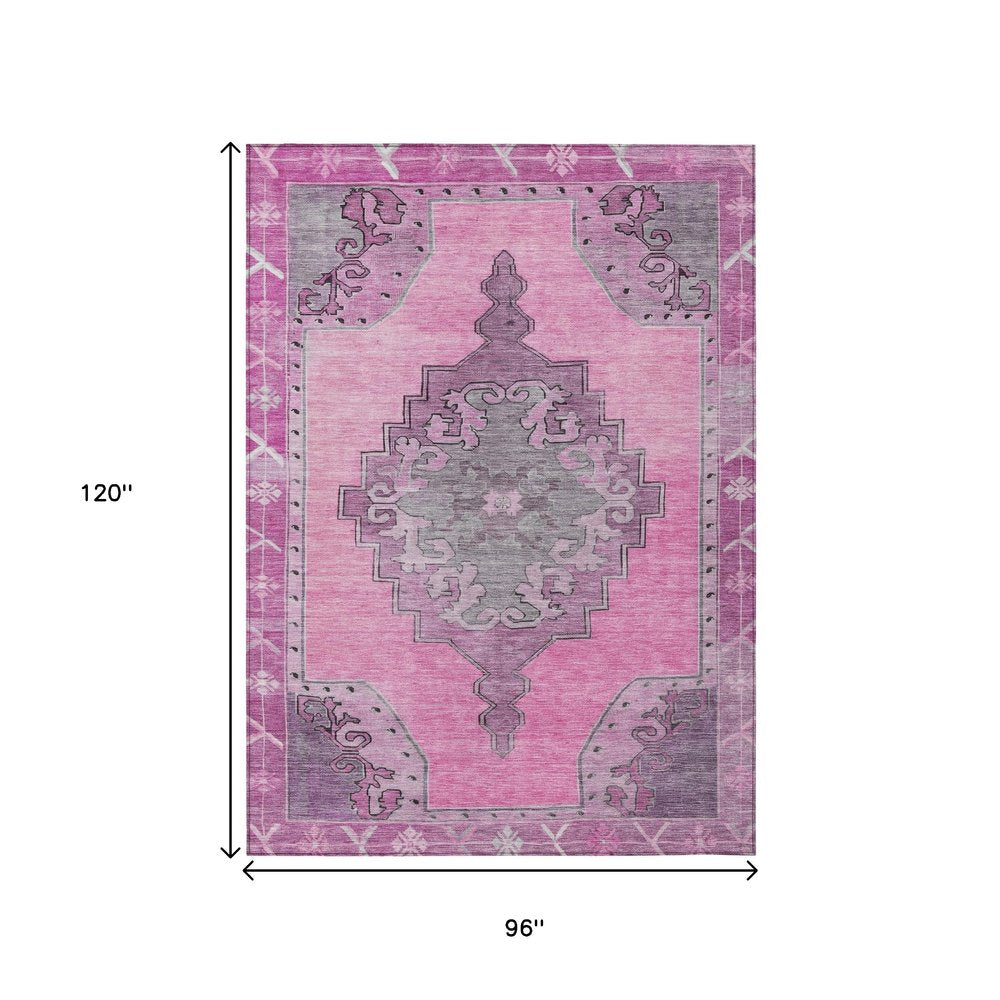 8' X 10' Pink And Blush Geometric Washable Indoor Outdoor Area Rug