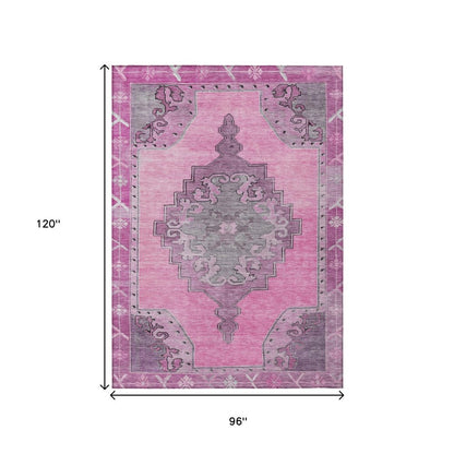 8' X 10' Pink And Blush Geometric Washable Indoor Outdoor Area Rug