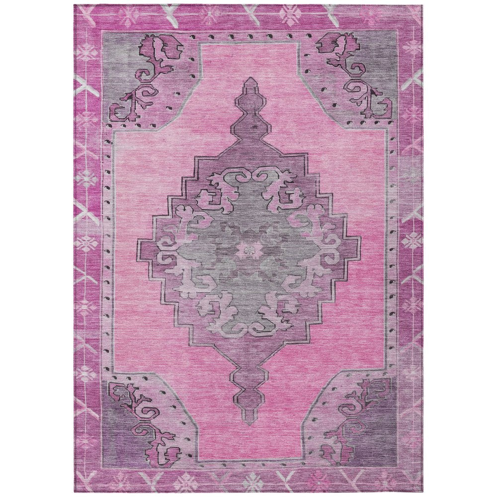 8' X 10' Pink And Blush Geometric Washable Indoor Outdoor Area Rug