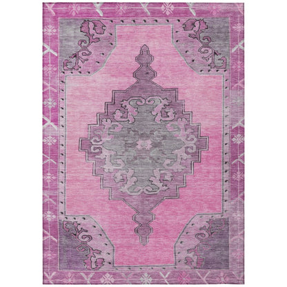 8' X 10' Pink And Blush Geometric Washable Indoor Outdoor Area Rug