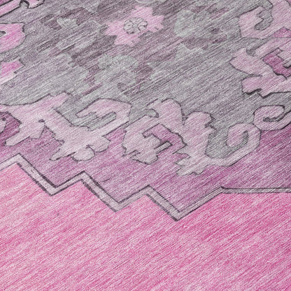 8' X 10' Pink And Blush Geometric Washable Indoor Outdoor Area Rug