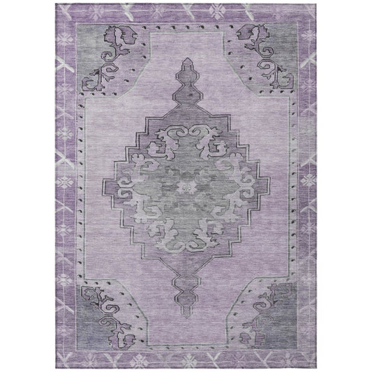 10' X 14' Plum And Gray Geometric Washable Indoor Outdoor Area Rug
