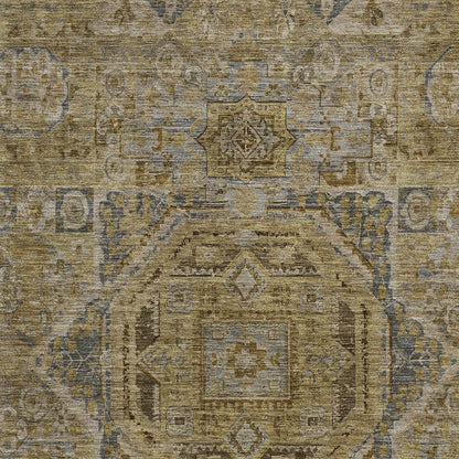 3' X 5' Brown And Blue Medallion Washable Indoor Outdoor Area Rug