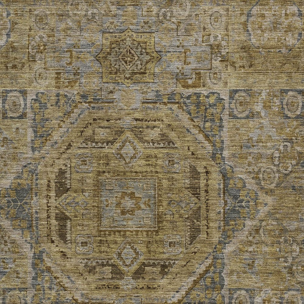 3' X 5' Brown And Blue Medallion Washable Indoor Outdoor Area Rug