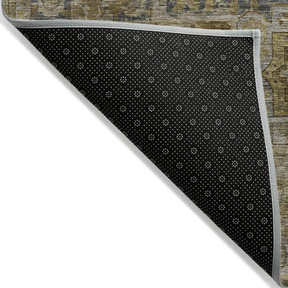 3' X 5' Brown And Blue Medallion Washable Indoor Outdoor Area Rug