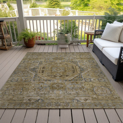 3' X 5' Brown And Blue Medallion Washable Indoor Outdoor Area Rug
