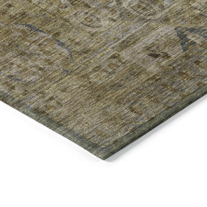 3' X 5' Brown And Blue Medallion Washable Indoor Outdoor Area Rug