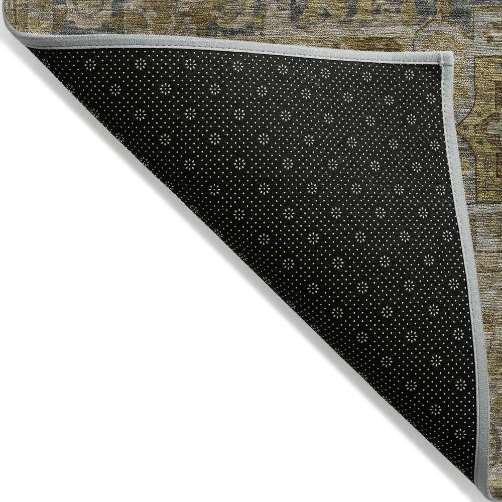 3' X 5' Brown And Blue Medallion Washable Indoor Outdoor Area Rug
