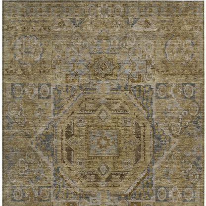 3' X 5' Brown And Blue Medallion Washable Indoor Outdoor Area Rug