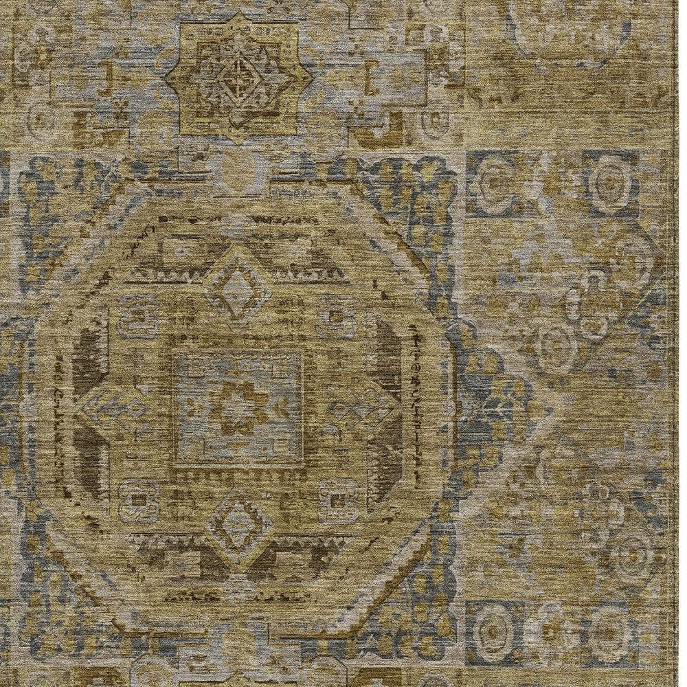 3' X 5' Brown And Blue Medallion Washable Indoor Outdoor Area Rug