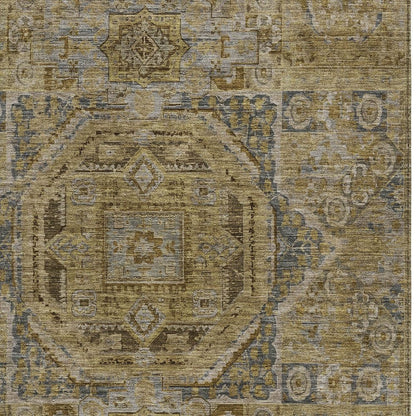 3' X 5' Brown And Blue Medallion Washable Indoor Outdoor Area Rug