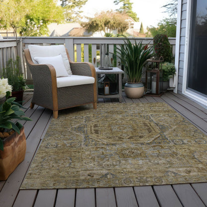 3' X 5' Brown And Blue Medallion Washable Indoor Outdoor Area Rug