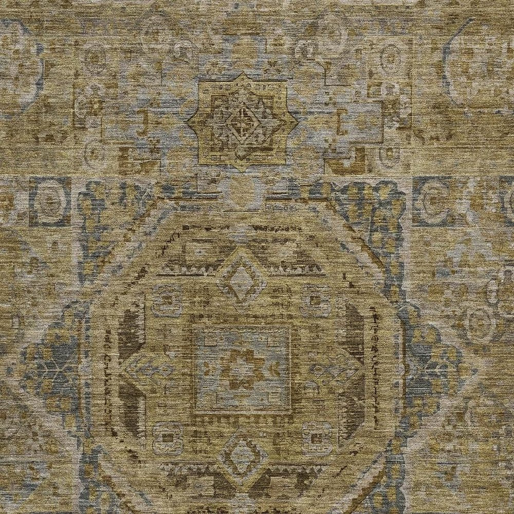 3' X 5' Brown And Blue Medallion Washable Indoor Outdoor Area Rug