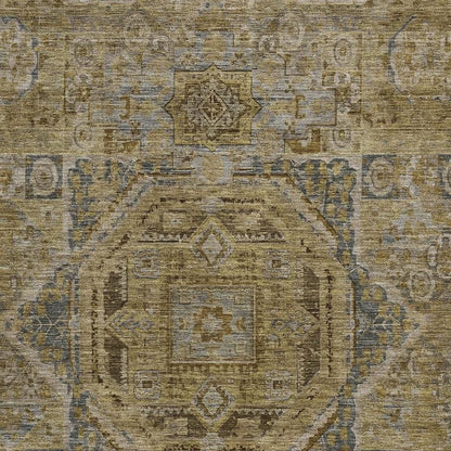 3' X 5' Brown And Blue Medallion Washable Indoor Outdoor Area Rug