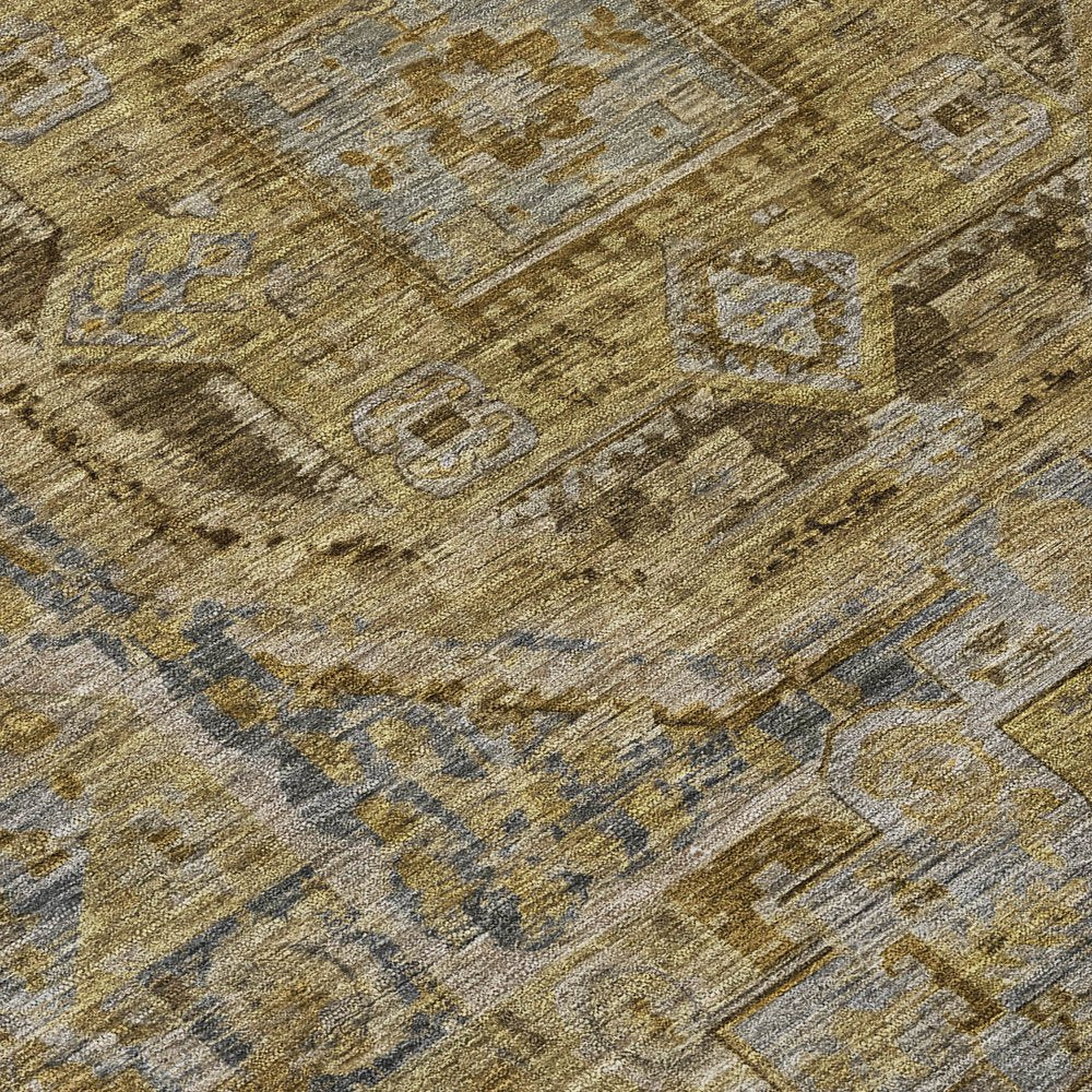 3' X 5' Brown And Blue Medallion Washable Indoor Outdoor Area Rug