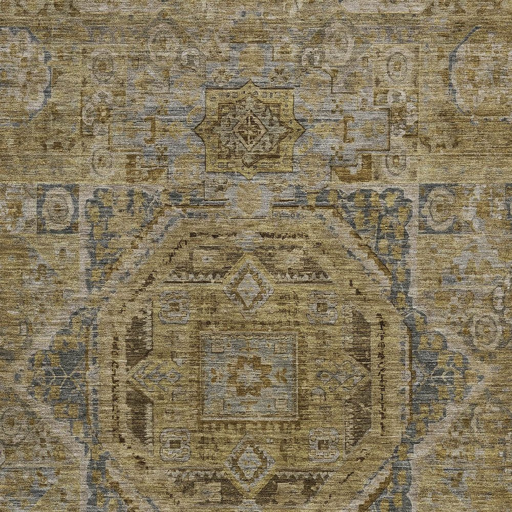 3' X 5' Brown And Blue Medallion Washable Indoor Outdoor Area Rug