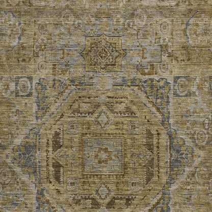 3' X 5' Brown And Blue Medallion Washable Indoor Outdoor Area Rug