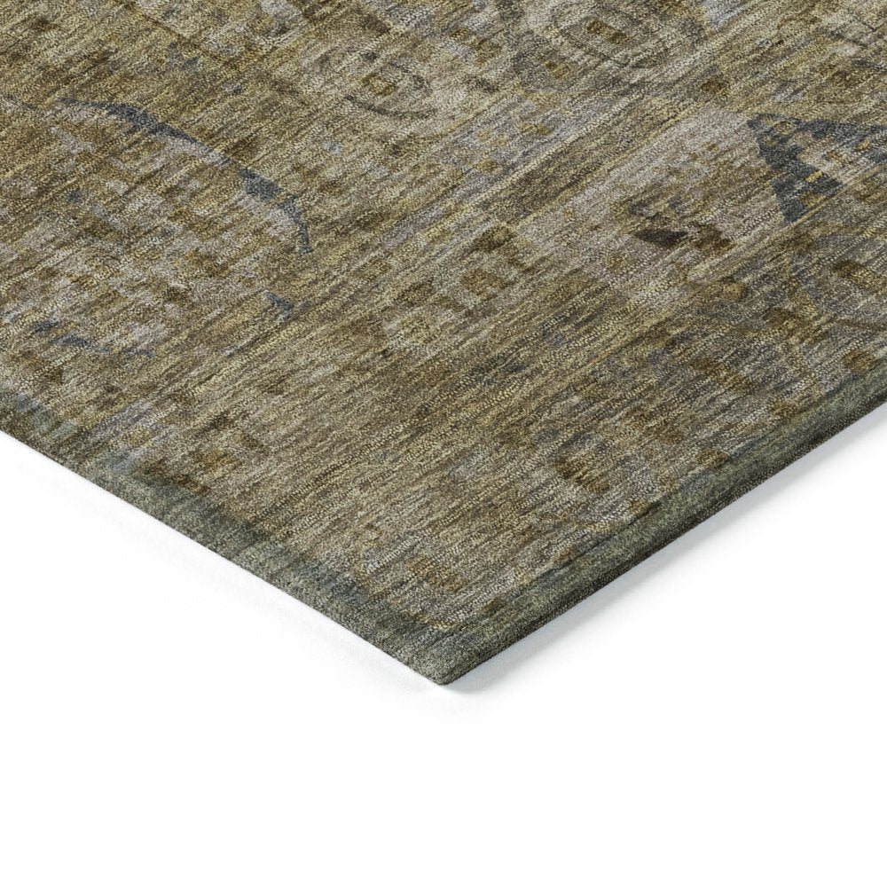 3' X 5' Brown And Blue Medallion Washable Indoor Outdoor Area Rug