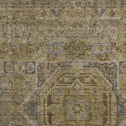 3' X 5' Brown And Blue Medallion Washable Indoor Outdoor Area Rug
