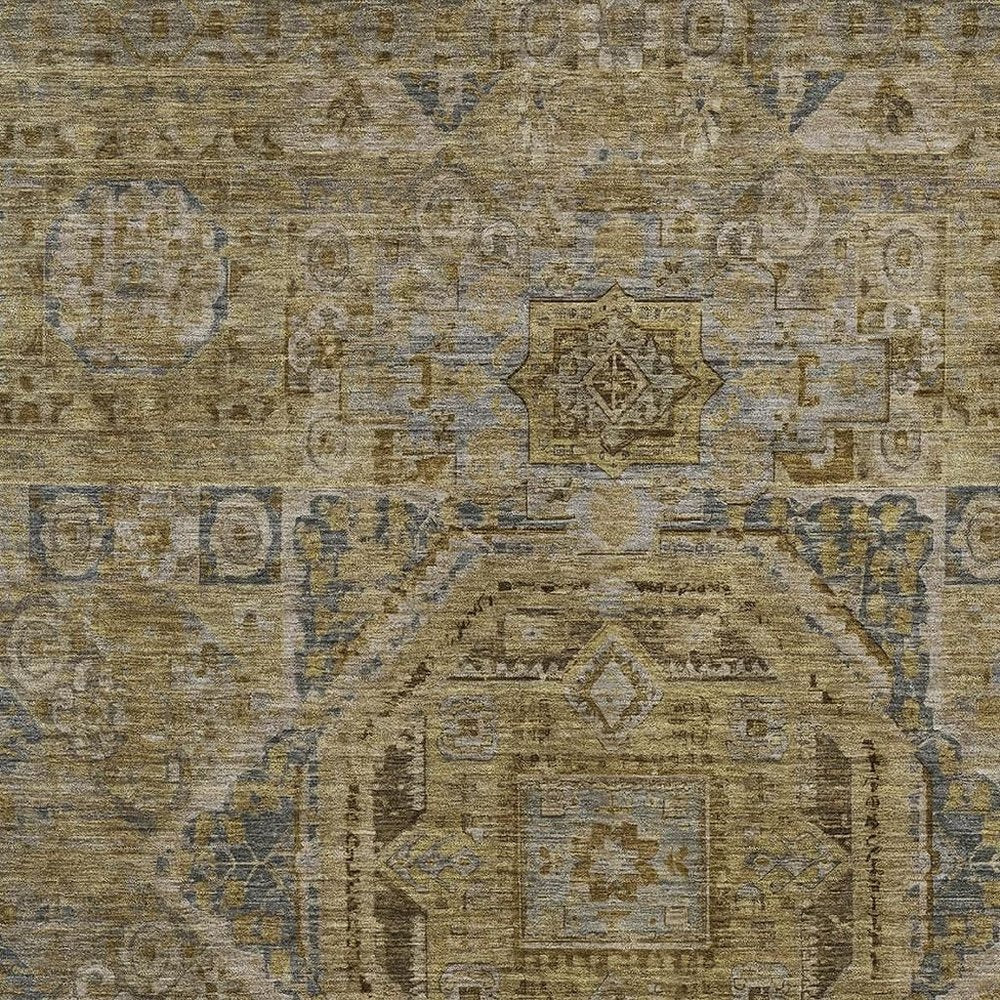 3' X 5' Brown And Blue Medallion Washable Indoor Outdoor Area Rug