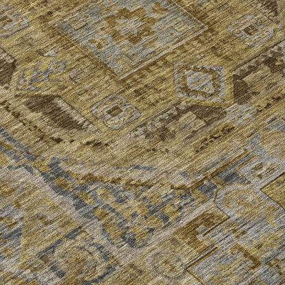 3' X 5' Brown And Blue Medallion Washable Indoor Outdoor Area Rug