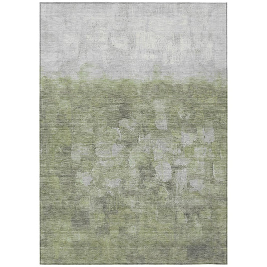 10' X 14' Fern Green And Silver Abstract Washable Indoor Outdoor Area Rug