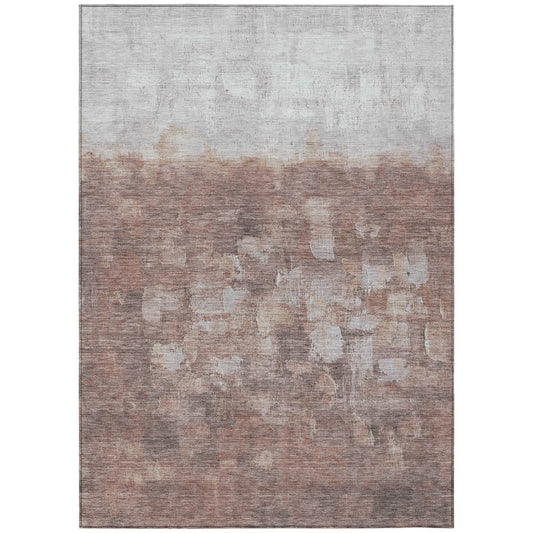 10' X 14' Rust And Silver Abstract Washable Indoor Outdoor Area Rug