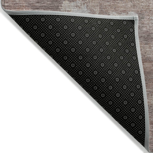 10' X 14' Rust And Silver Abstract Washable Indoor Outdoor Area Rug