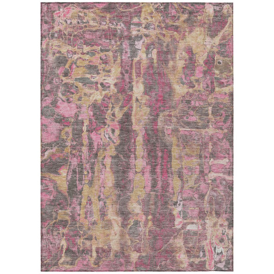 9' X 12' Blush And Wheat Abstract Washable Indoor Outdoor Area Rug