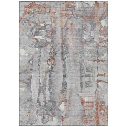 9' X 12' Copper And Gray Abstract Washable Indoor Outdoor Area Rug