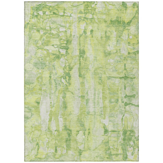 9' X 12' Lime Green And Ivory Abstract Washable Indoor Outdoor Area Rug